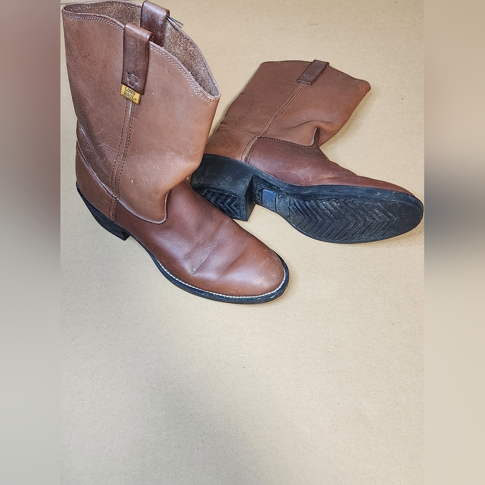 Men's Tan Leather Western Work Boots Sz 10 - Picture 3 of 12